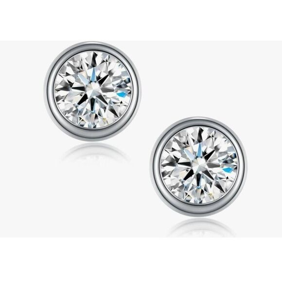 CERTIFIED~Sparkling 2Ct Round Cut Bezel Set Genuine Moissanite Stud Earrings - Picture 4 of 5